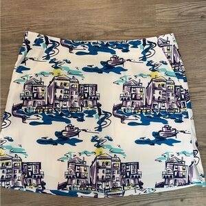 Lady Hagen Blue and Yellow Scenic Print Mini Skirt
